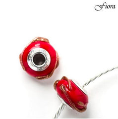 Scarlet Waves of Copper Murano Glass Bead- Fiora Italian Charms